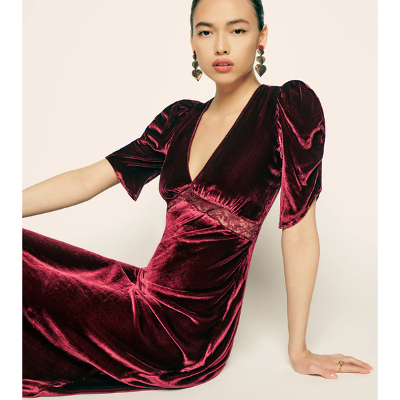 Reformation Dresses & Skirts - NWT Reformation Malaga Velvet Dress V-Neck Floor Length Maxi Chianti sz 6